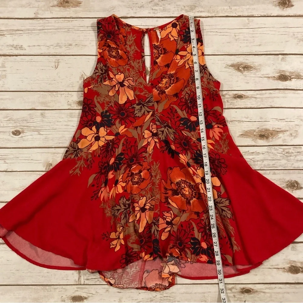 Free People Backyard Party Gauze Printed Tunic Red Floral Small